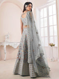 Attractive Grey Silk Floral Embroidered Reception wear Lehenga Choli - Zeel Clothing