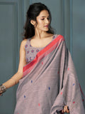 Attractive Grey Weaving Linen Festival Wear Saree With Blouse - Zeel Clothing