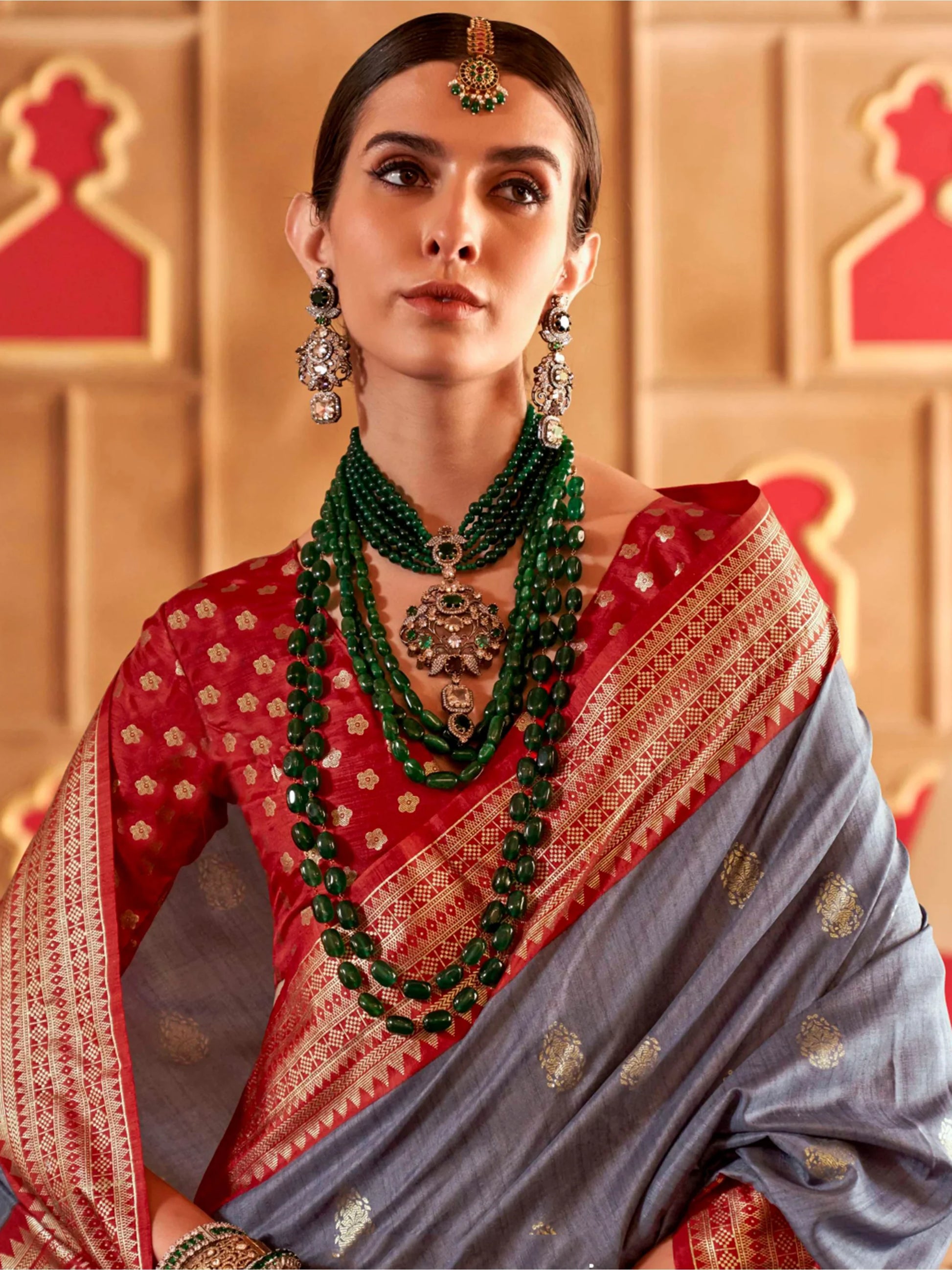 Attractive Grey Zari Weaving Patola Silk Saree With Blouse - Zeel Clothing