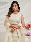 Attractive Ivory Sequins Net Reception Wear Lehenga Choli With Dupatta