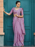 Attractive Lavender Embroidered Cotton Event Wear Saree With Blouse - Zeel Clothing