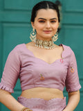 Attractive Lavender Embroidered Cotton Event Wear Saree With Blouse - Zeel Clothing