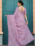 Attractive Lavender Embroidered Cotton Event Wear Saree With Blouse - Zeel Clothing