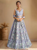 Attractive Lavender Floral Embroidered Net Party Wear Lehenga Choli