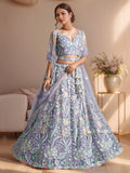 Attractive Lavender Floral Embroidered Net Party Wear Lehenga Choli