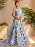 Attractive Lavender Floral Embroidered Net Party Wear Lehenga Choli