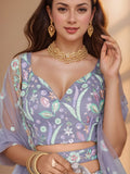 Attractive Lavender Floral Embroidered Net Party Wear Lehenga Choli