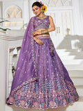 Attractive Lavender Thread Work Silk Engagement Wear Lehenga Choli - Zeel Clothing