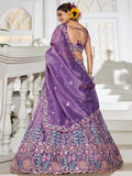 Attractive Lavender Thread Work Silk Engagement Wear Lehenga Choli - Zeel Clothing