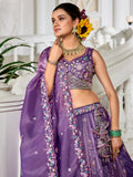 Attractive Lavender Thread Work Silk Engagement Wear Lehenga Choli - Zeel Clothing