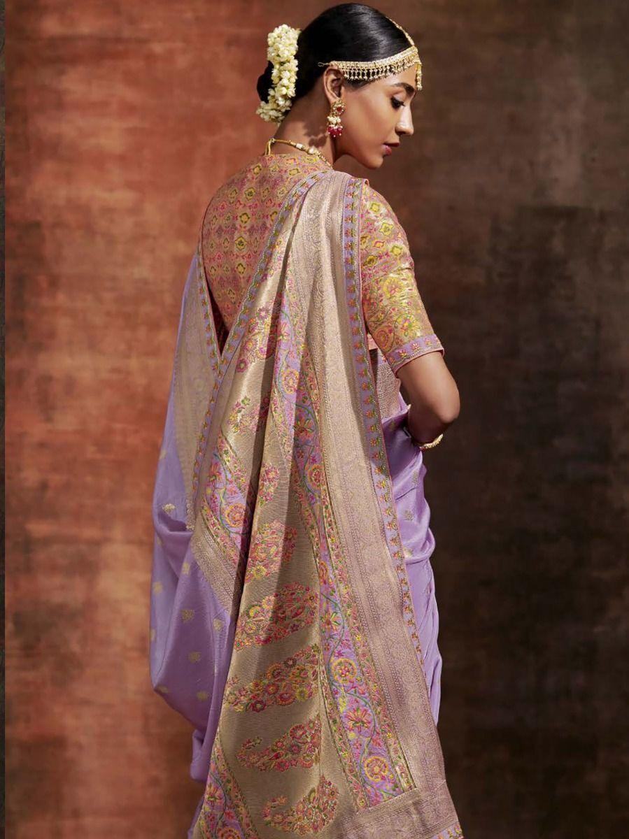 Attractive Lavender Woven Dola Crape Silk  Saree
