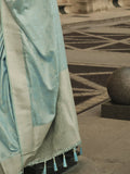 Attractive Light Blue Zari Woven Satin Festive Wear Saree With Blouse - Zeel Clothing