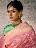 Attractive Light Pink Zari Weaving Silk Festival Wear Saree With Blouse - Zeel Clothing