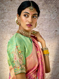 Attractive Light Pink Zari Weaving Silk Festival Wear Saree With Blouse - Zeel Clothing