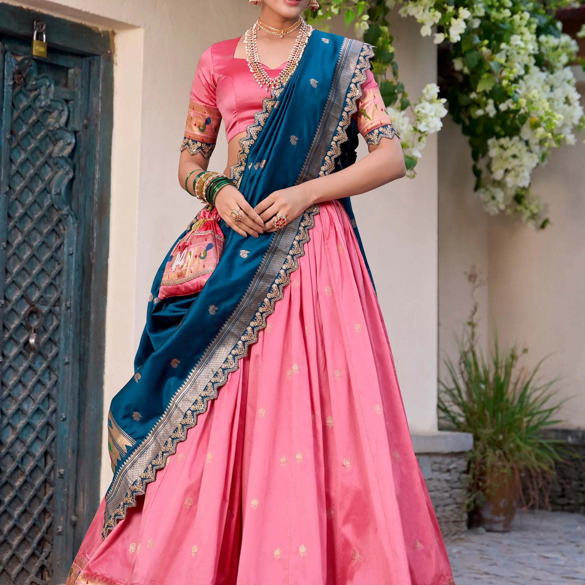 Attractive Light Pink Zari Weaving Silk Lehenga Choli With Dupatta - Zeel Clothing