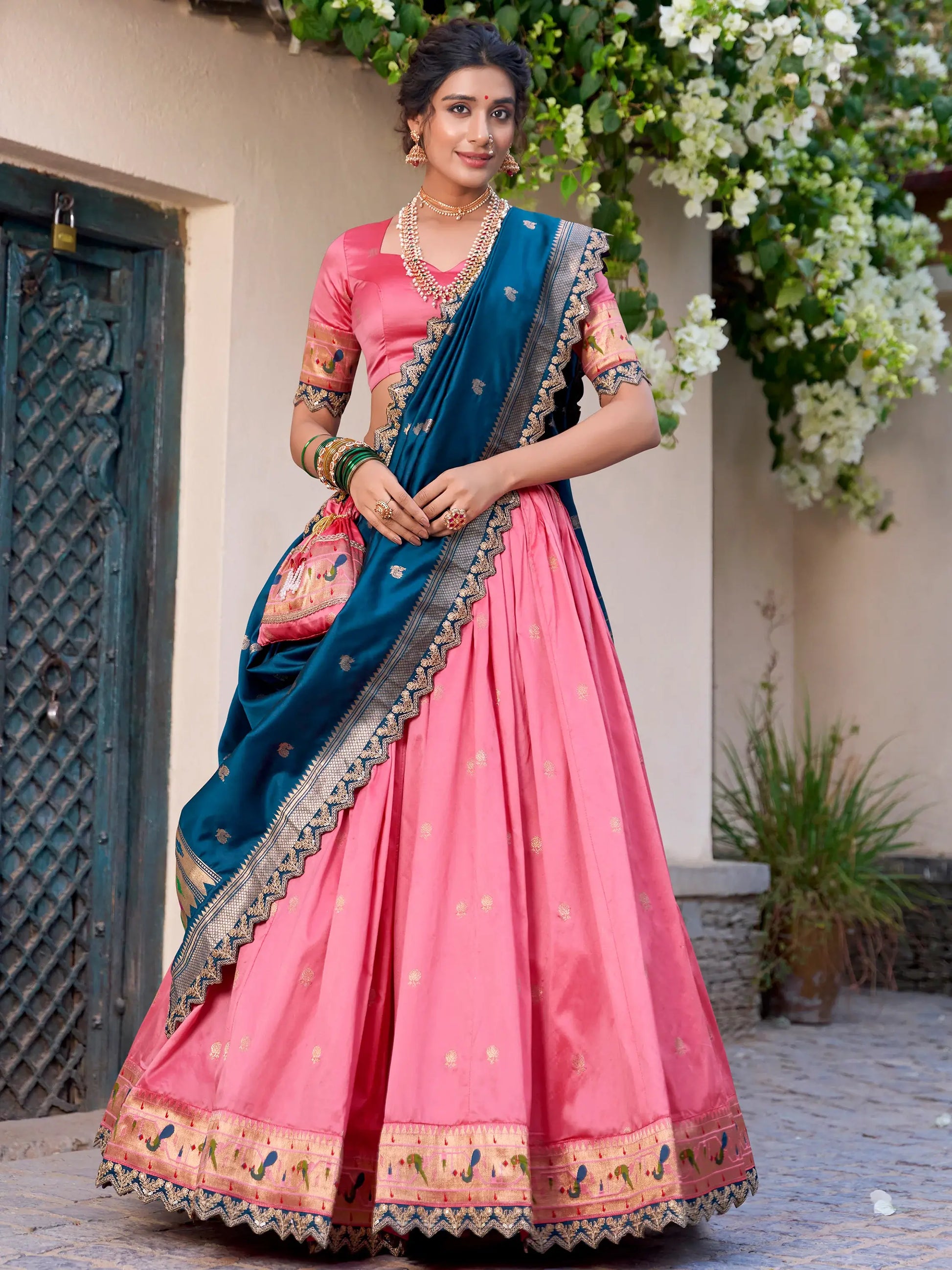 Attractive Light Pink Zari Weaving Silk Lehenga Choli With Dupatta - Zeel Clothing