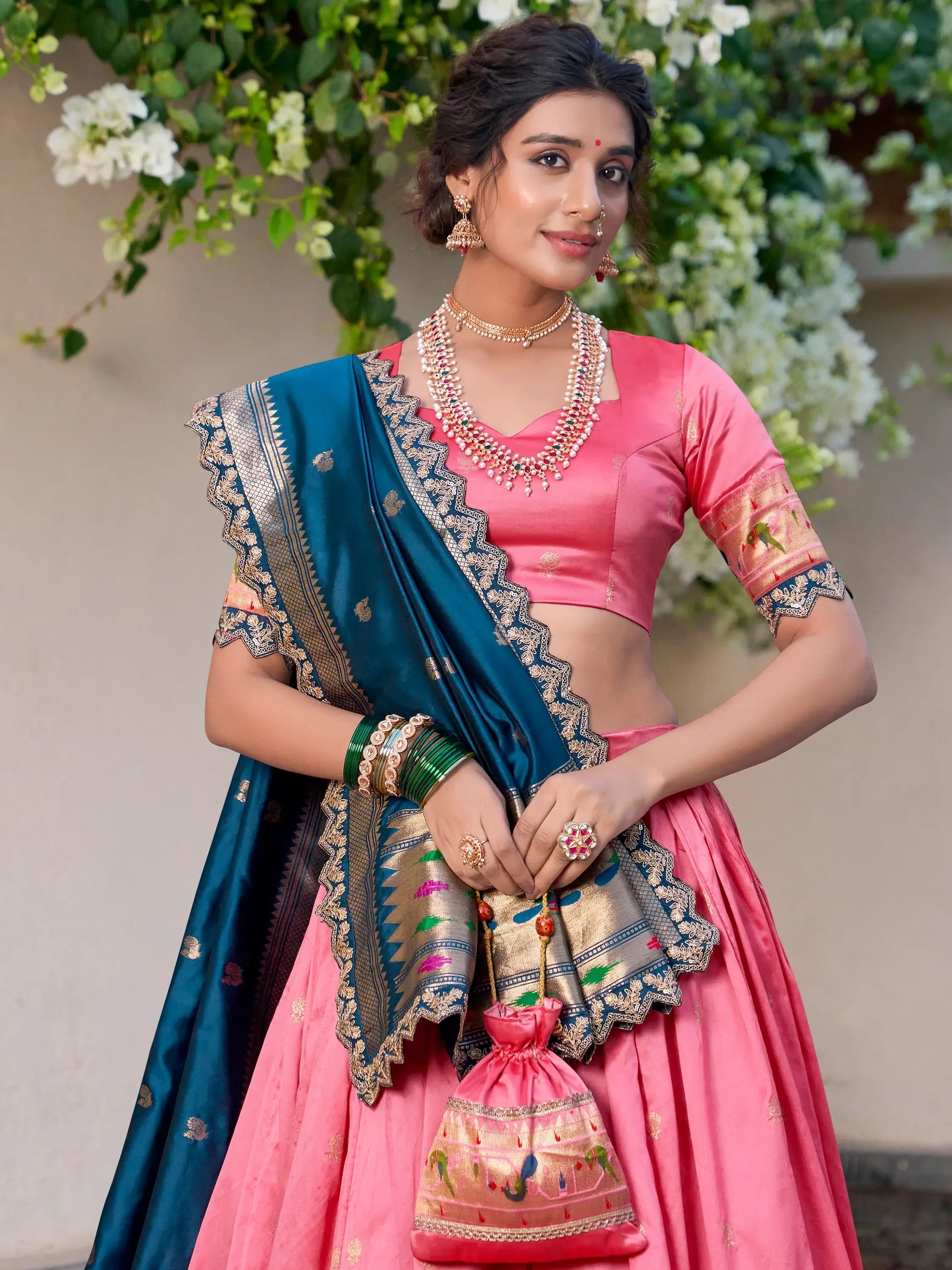 Attractive Light Pink Zari Weaving Silk Lehenga Choli With Dupatta - Zeel Clothing