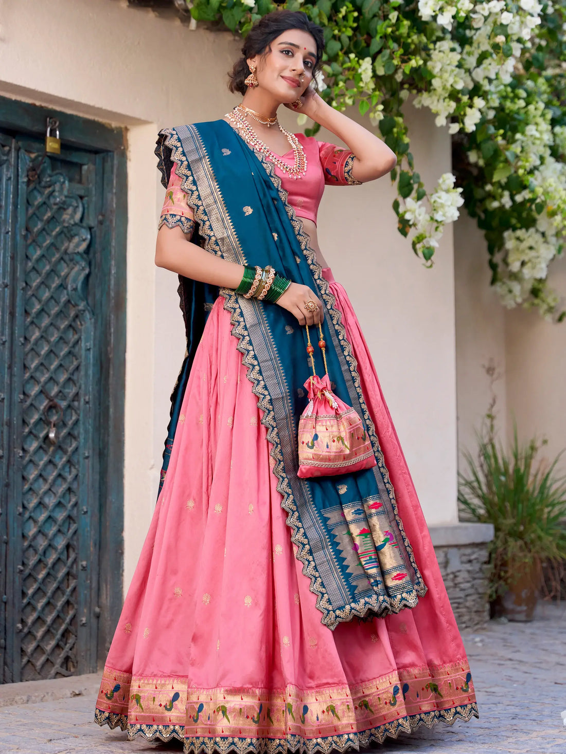 Attractive Light Pink Zari Weaving Silk Lehenga Choli With Dupatta - Zeel Clothing