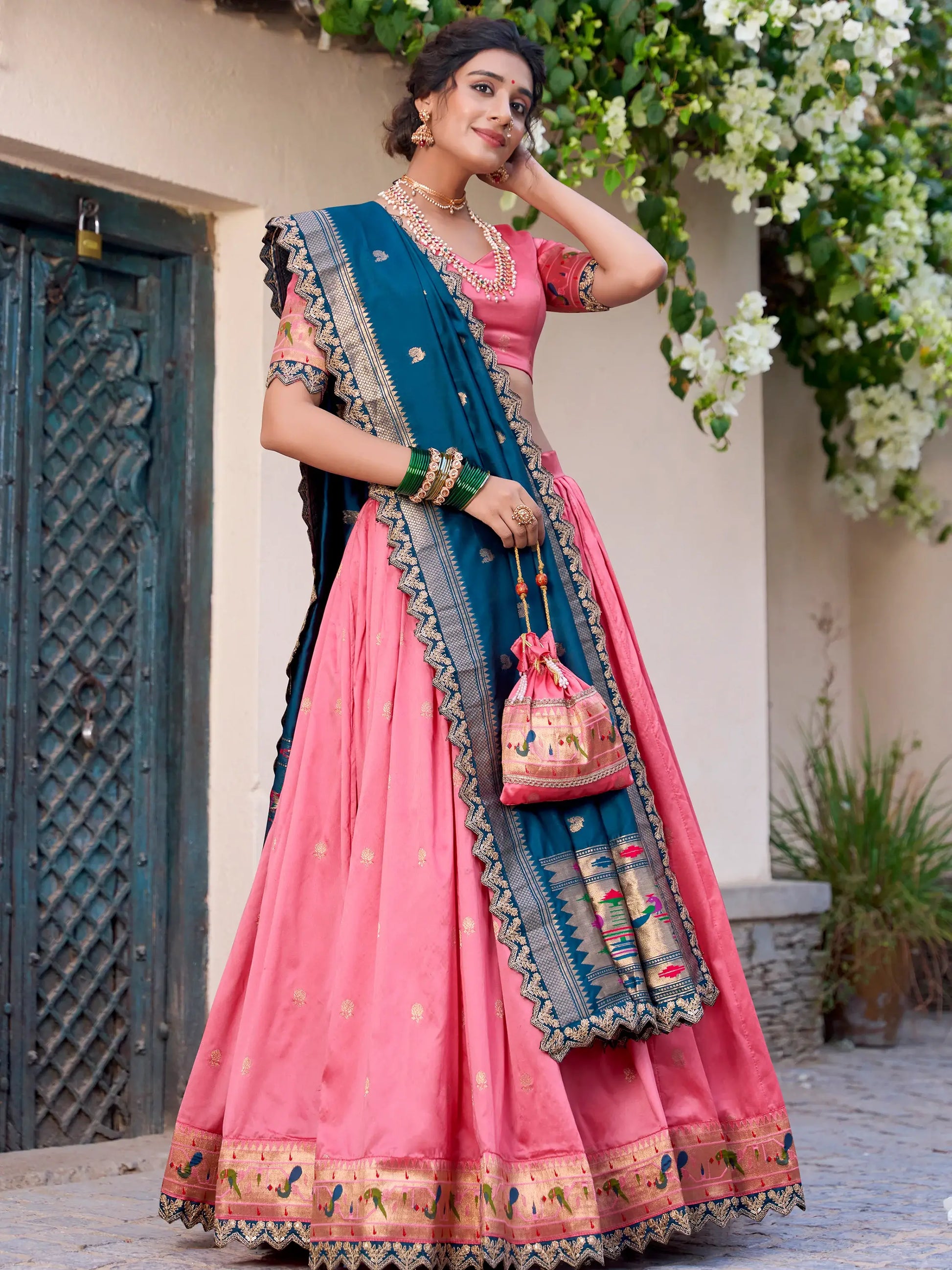 Attractive Light Pink Zari Weaving Silk Lehenga Choli With Dupatta - Zeel Clothing