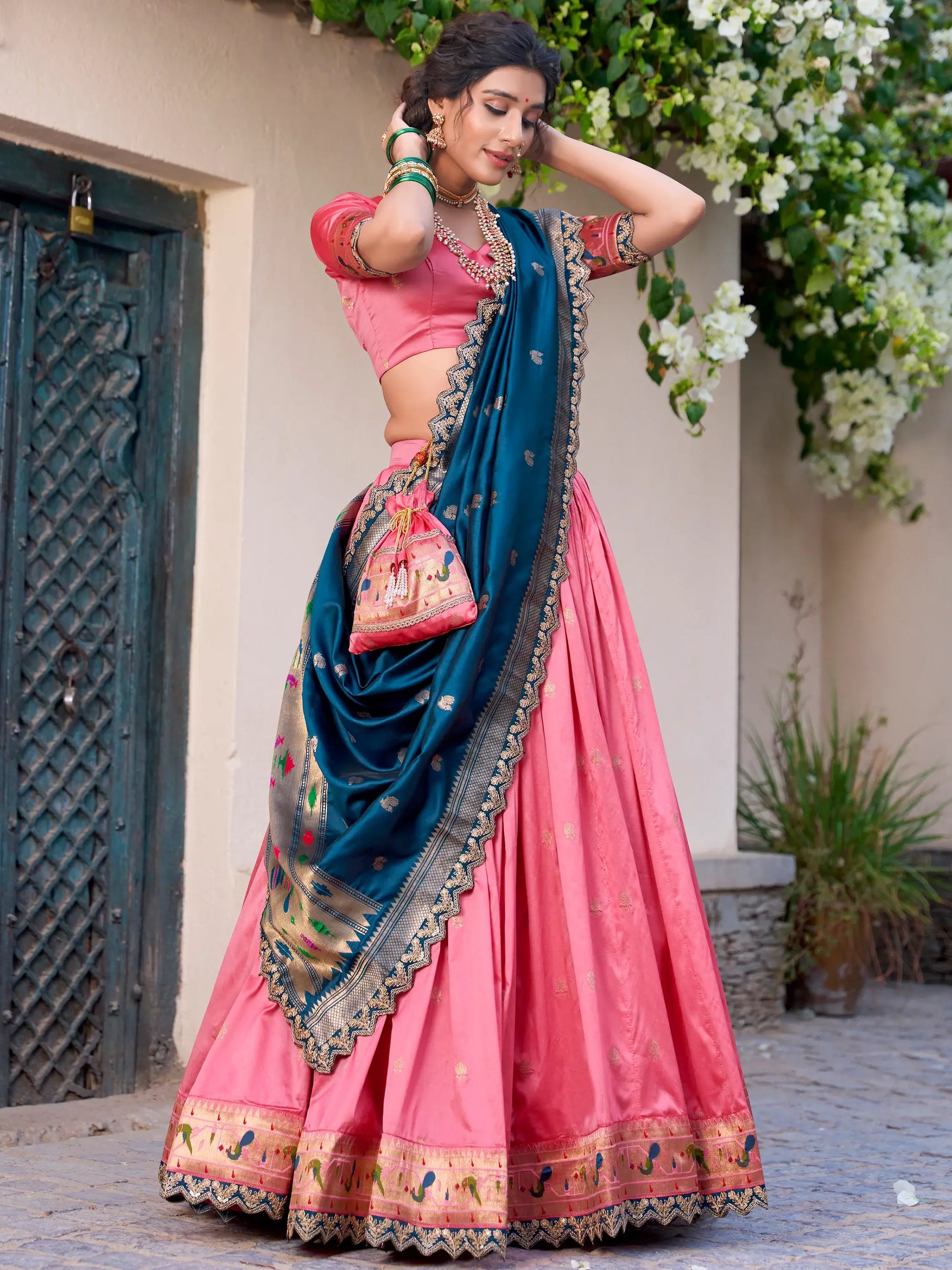 Attractive Light Pink Zari Weaving Silk Lehenga Choli With Dupatta - Zeel Clothing