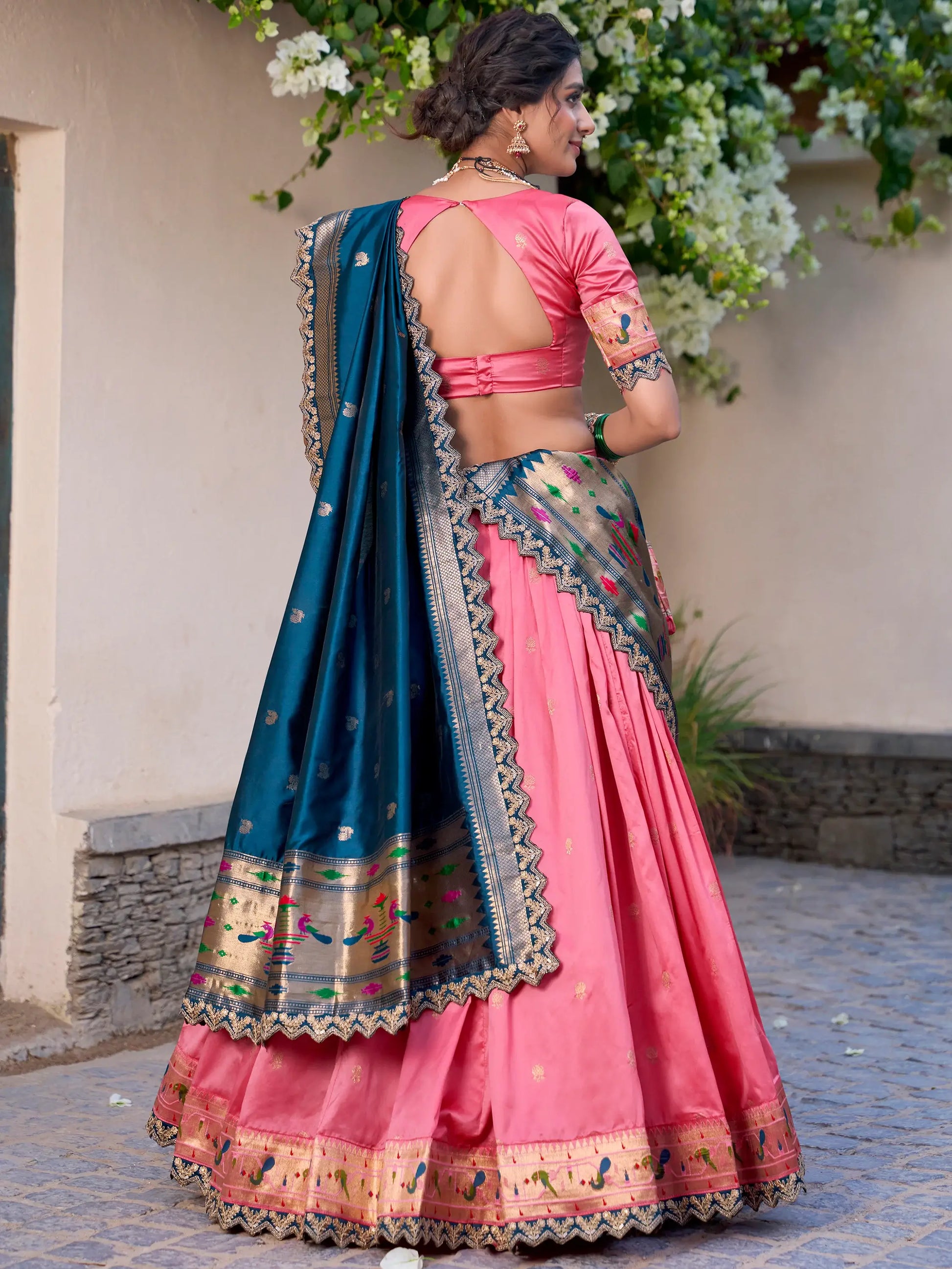 Attractive Light Pink Zari Weaving Silk Lehenga Choli With Dupatta - Zeel Clothing