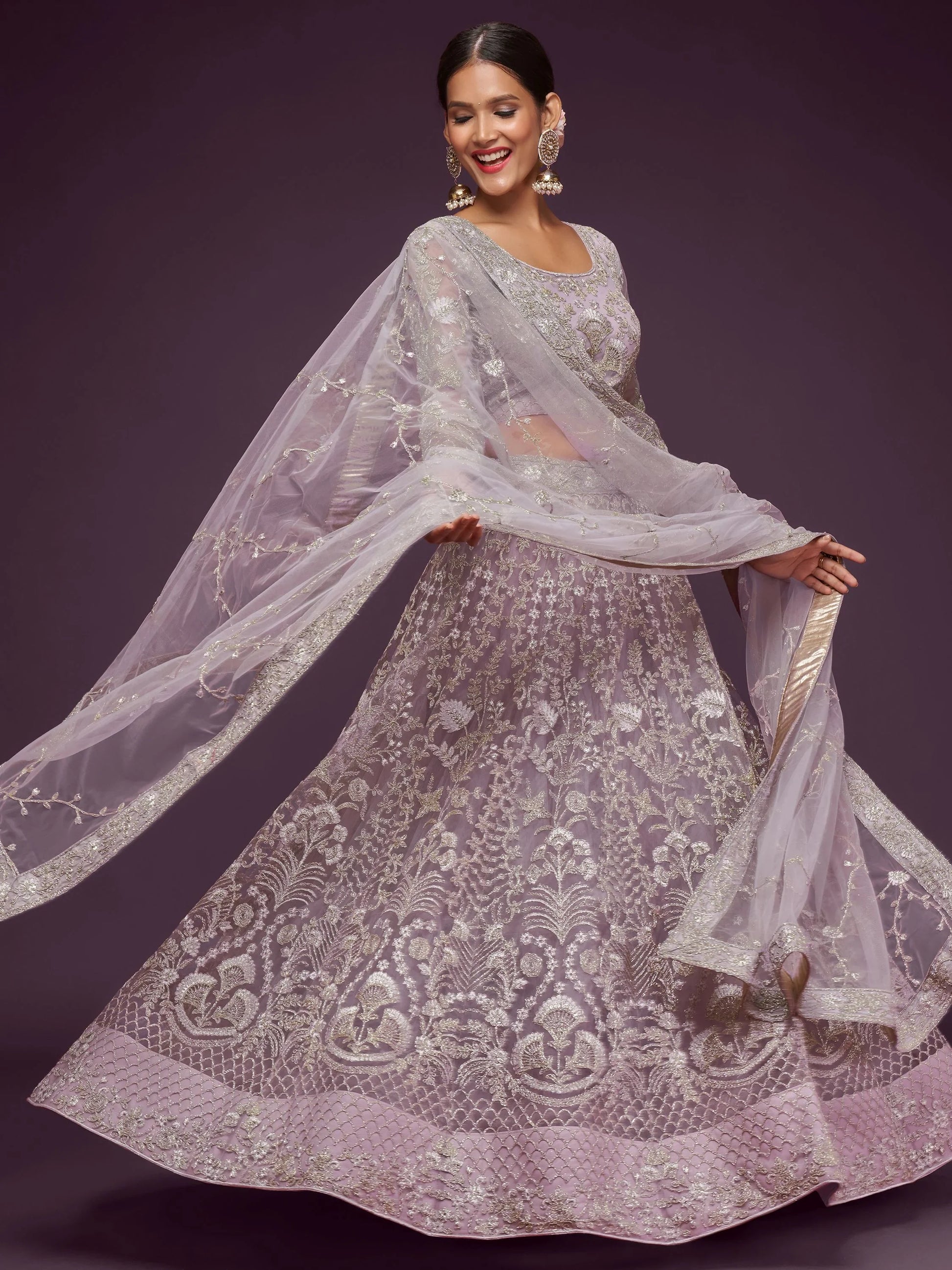Attractive Lilac Embroidered Soft Net Wedding Wear Lehenga Choli - Zeel Clothing