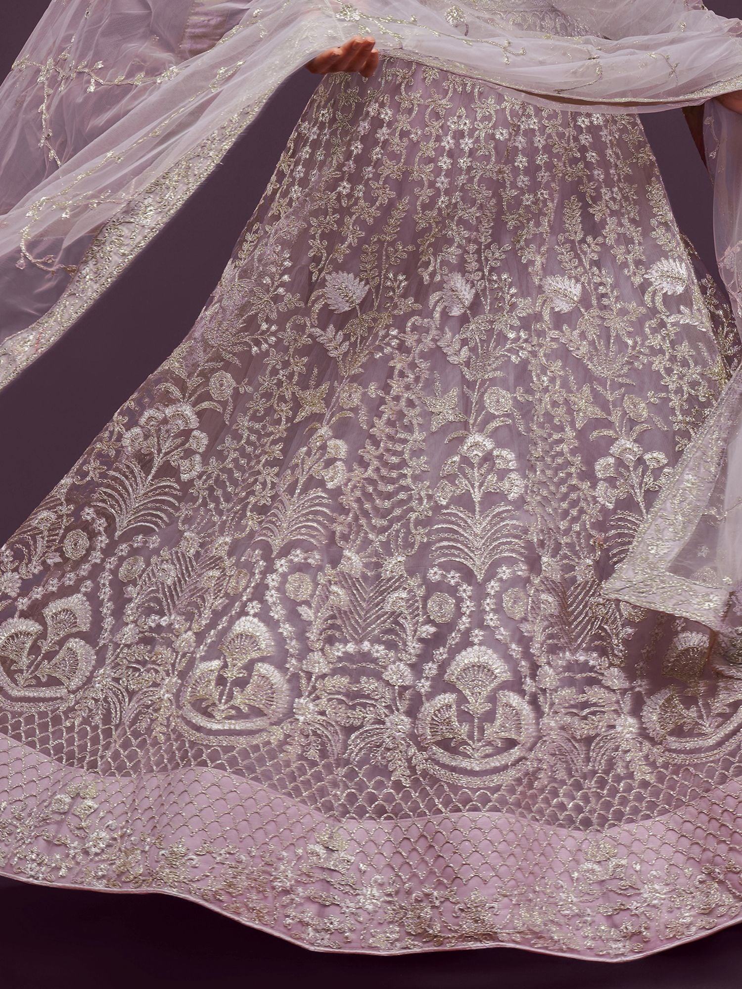 Attractive Lilac Embroidered Soft Net Wedding Wear Lehenga Choli - Zeel Clothing
