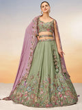 Attractive Lime Green Embroidered Georgette Designer Lehenga Choli - Zeel Clothing
