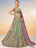 Attractive Lime Green Embroidered Georgette Designer Lehenga Choli - Zeel Clothing