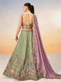 Attractive Lime Green Embroidered Georgette Designer Lehenga Choli - Zeel Clothing