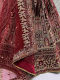 Attractive Maroon Dori Embroidery Velvet Bridal Lehenga Choli With Double Dupatta