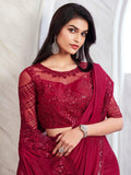 Attractive Maroon Embroidered Silk Reception Wear Saree With Blouse