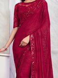 Attractive Maroon Embroidered Silk Reception Wear Saree With Blouse