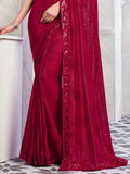 Attractive Maroon Embroidered Silk Reception Wear Saree With Blouse