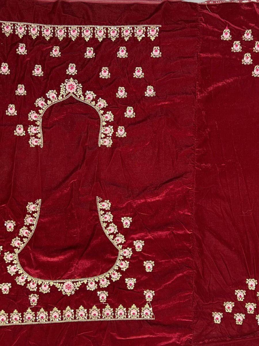 Attractive Maroon Embroidery Velvet Bridal Lehenga Choli With Dupatta - Zeel Clothing