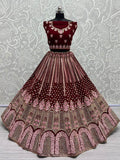 Attractive Maroon Embroidery Velvet Bridal Lehenga Choli With Dupatta - Zeel Clothing