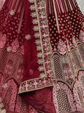 Attractive Maroon Embroidery Velvet Bridal Lehenga Choli With Dupatta - Zeel Clothing