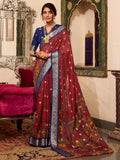 Attractive Maroon Kalamkari Printed Cotton Traditional Saree With Blouse - Zeel Clothing