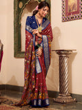 Attractive Maroon Kalamkari Printed Cotton Traditional Saree With Blouse - Zeel Clothing