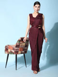Attractive Maroon Satin Pre-Stitched Party Wear Saree With Blouse - Zeel Clothing