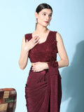 Attractive Maroon Satin Pre-Stitched Party Wear Saree With Blouse - Zeel Clothing