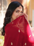 Attractive Maroon Zari Embroidery Georgette Wedding Wear Gown With Dupatta - Zeel Clothing