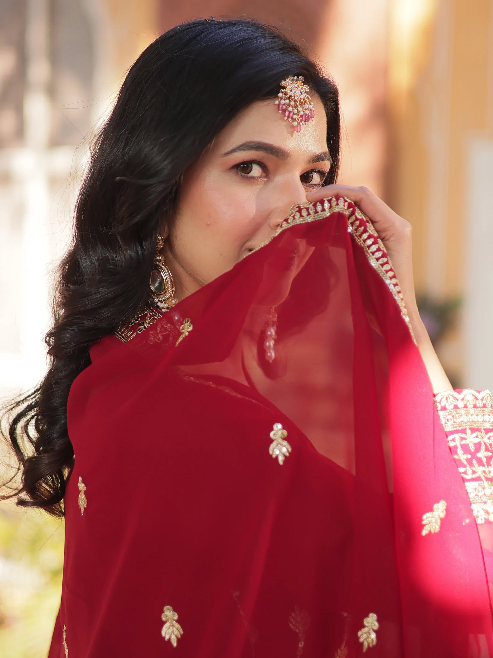 Attractive Maroon Zari Embroidery Georgette Wedding Wear Gown With Dupatta - Zeel Clothing