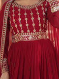 Attractive Maroon Zari Embroidery Georgette Wedding Wear Gown With Dupatta - Zeel Clothing