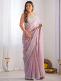Attractive Mauve Swarovski Work Organza Festival Wear Saree - Zeel Clothing