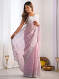 Attractive Mauve Swarovski Work Organza Festival Wear Saree - Zeel Clothing