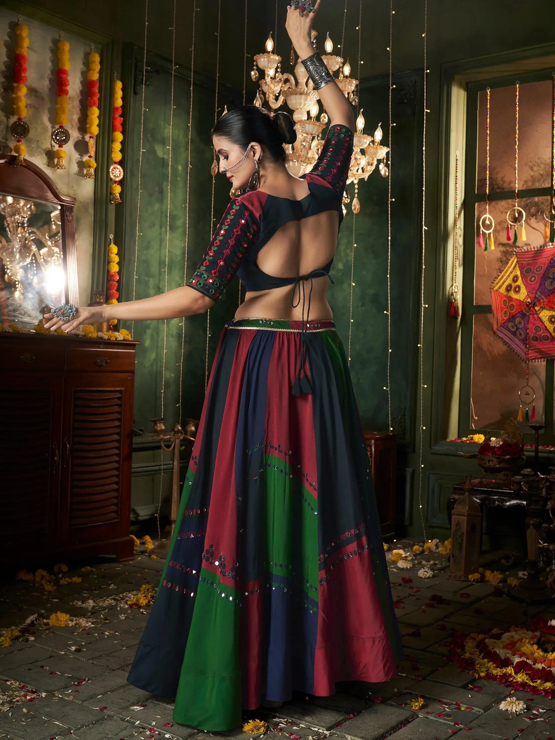 Attractive Multi-Color Cotton Navratri Lehenga Choli With Dupatta - Zeel Clothing