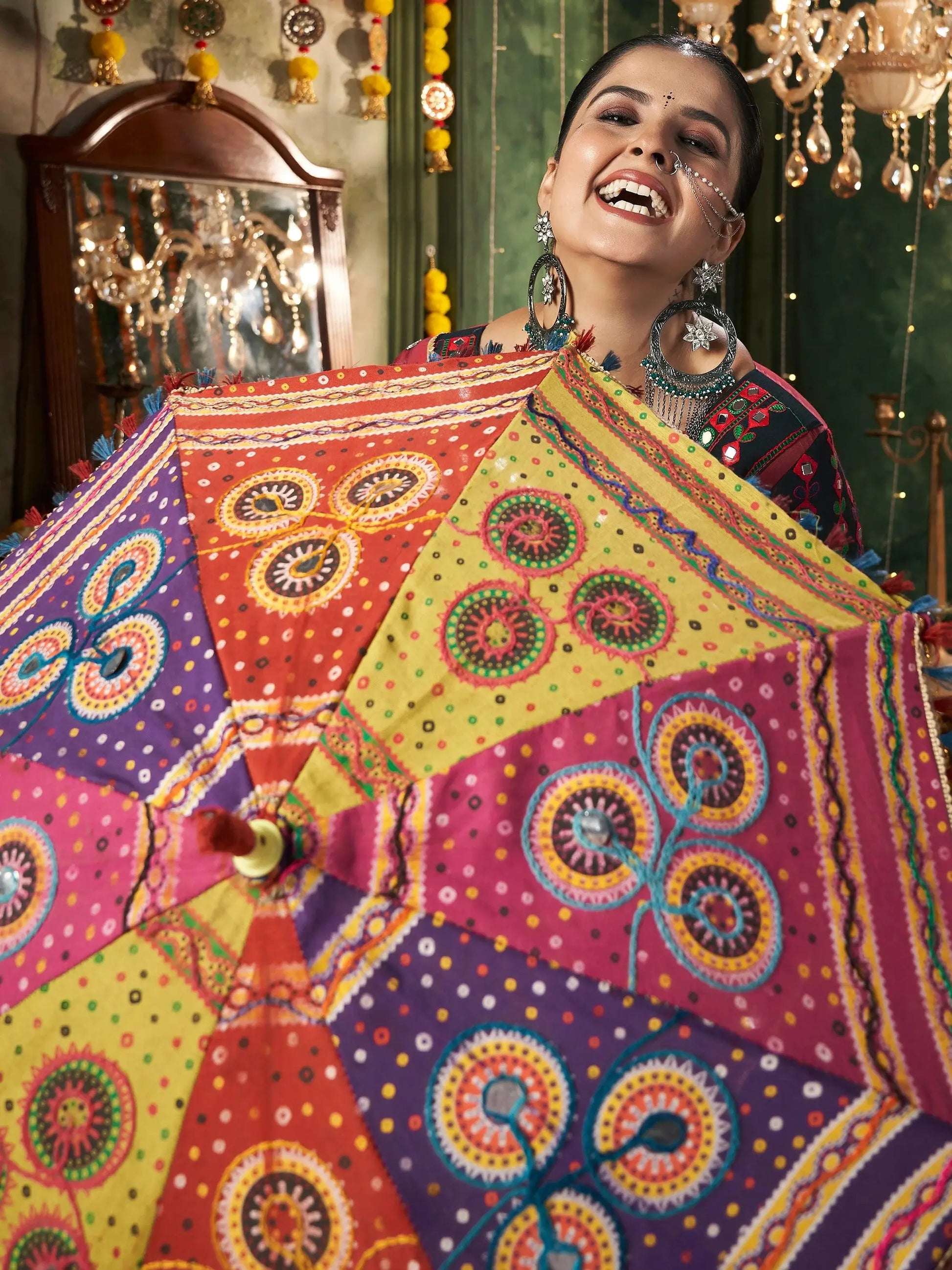 Attractive Multi-Color Cotton Navratri Lehenga Choli With Dupatta - Zeel Clothing