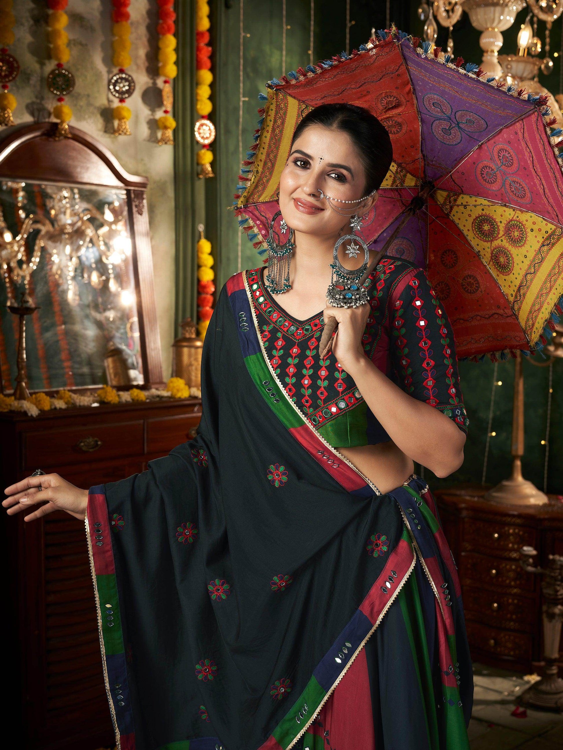 Attractive Multi-Color Cotton Navratri Lehenga Choli With Dupatta - Zeel Clothing