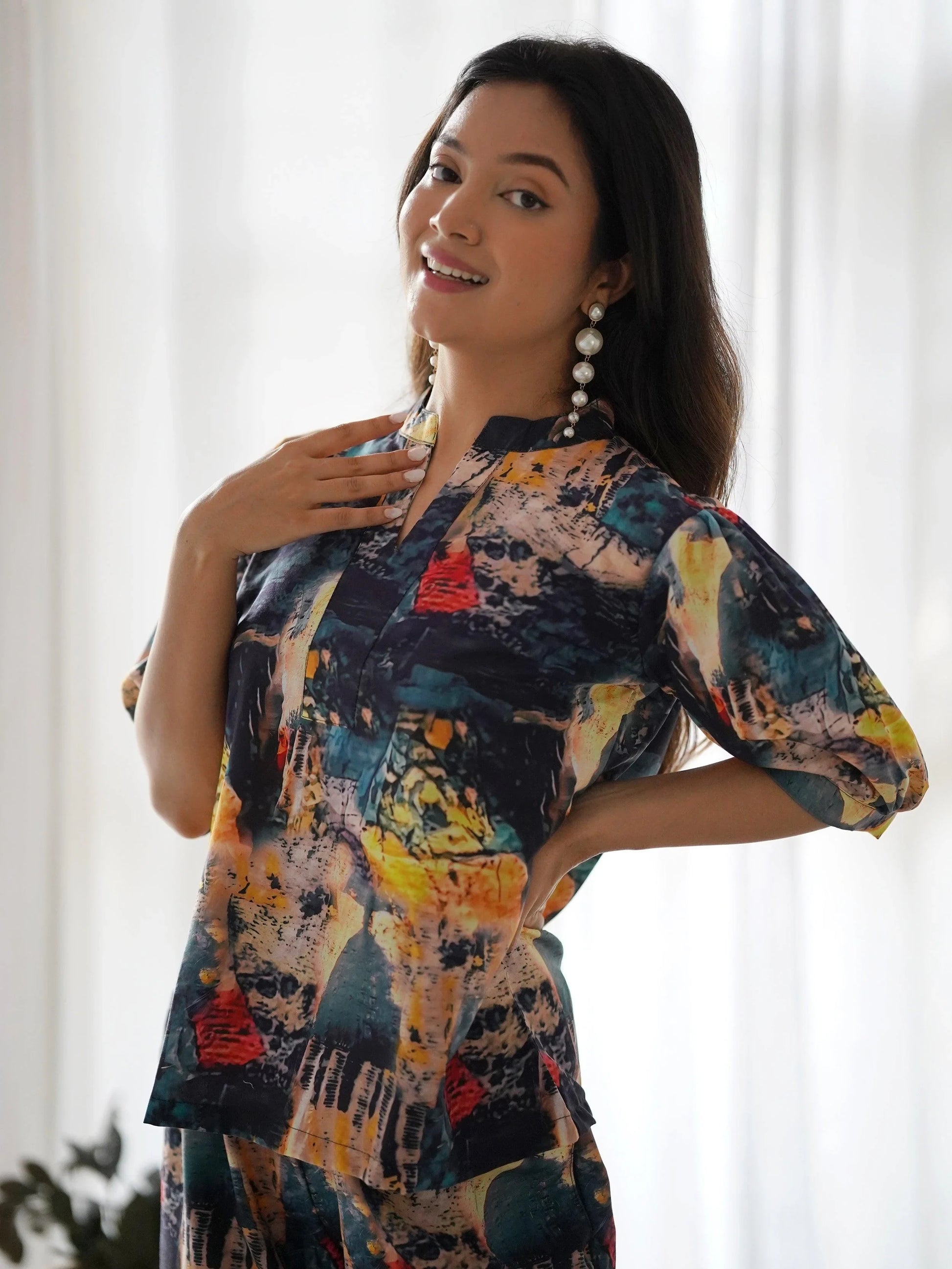 Attractive Multi-Color Digital Printed Rayon Stylish Co-Ord Set